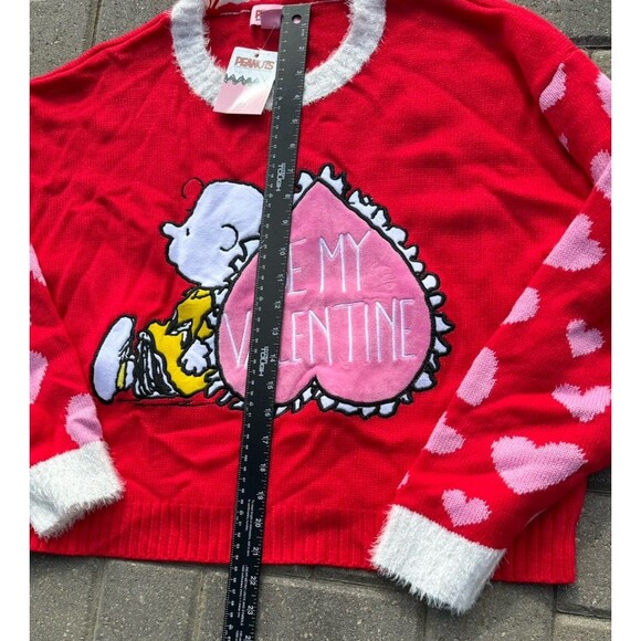 PEANUTS Charlie Brown Be My Valentine Knit Sweater in Red/White Sz LARGE NWT - Picture 4 of 7